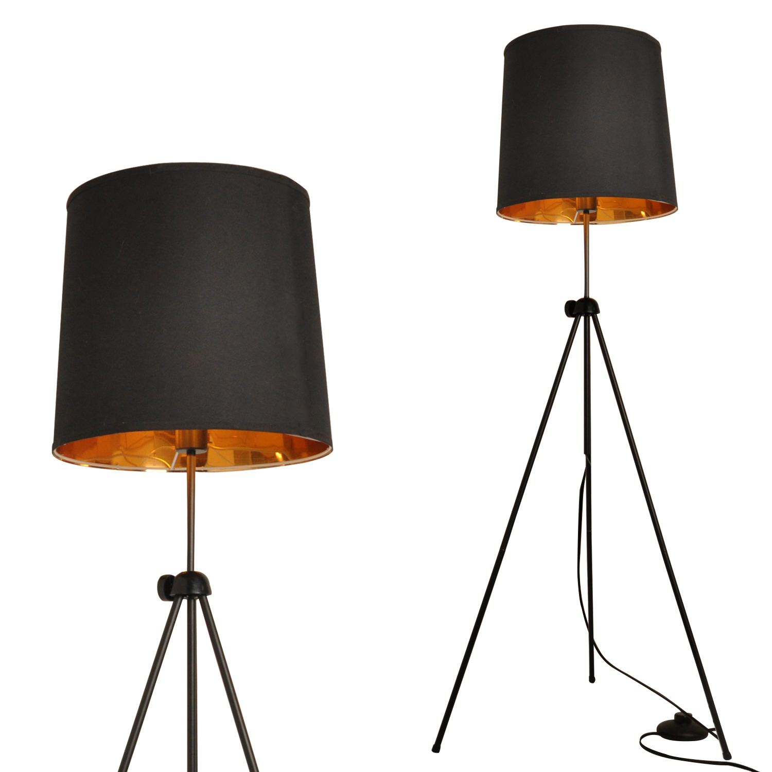 Lampe sur pieds or et noire